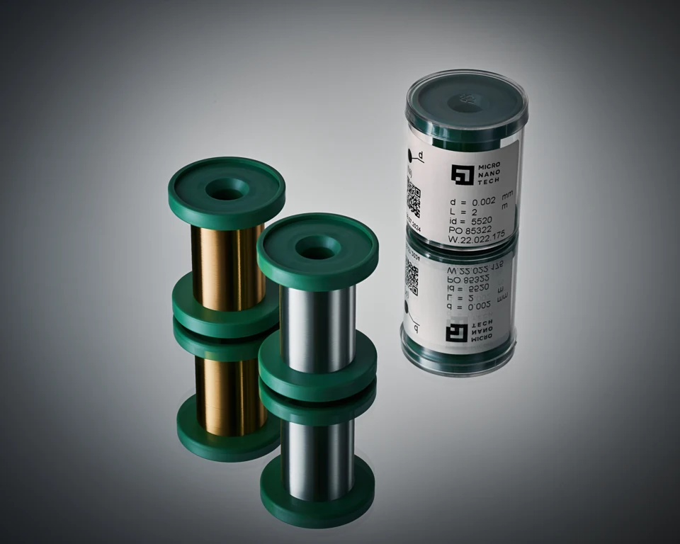 Wire spools and labelled container